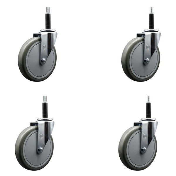 6'' Gray Poly Wheel Swivel 3/4'' Expanding Stem Caster Set, 4PK